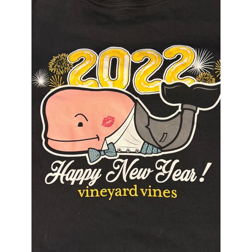 Vineyard Vines 2022 Happy New Year Black Long Sleeve T Shirt Whale Youth Size M